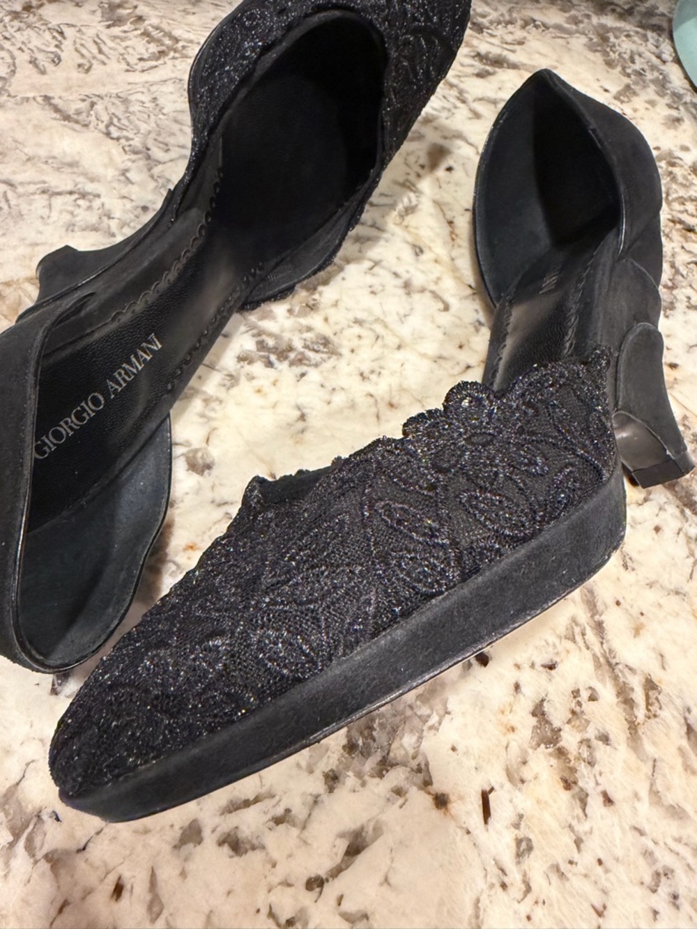 Giorgio Armani Black Lace Heel Wedge Pumps Sexy Date Night Baddie Designer - Picture 5 of 10
